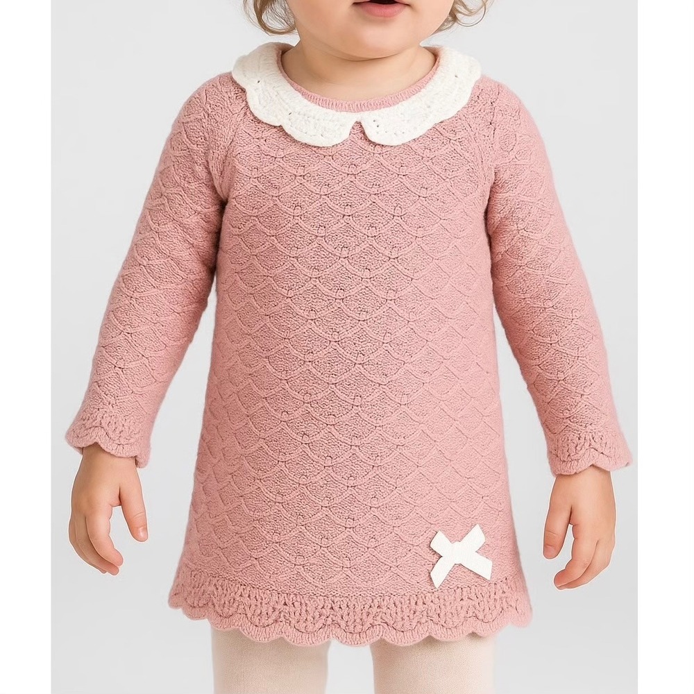 Cupcakes and Cashmere Baby Pink Knit Scalloped Collar Dress 3-6M Cottagecore